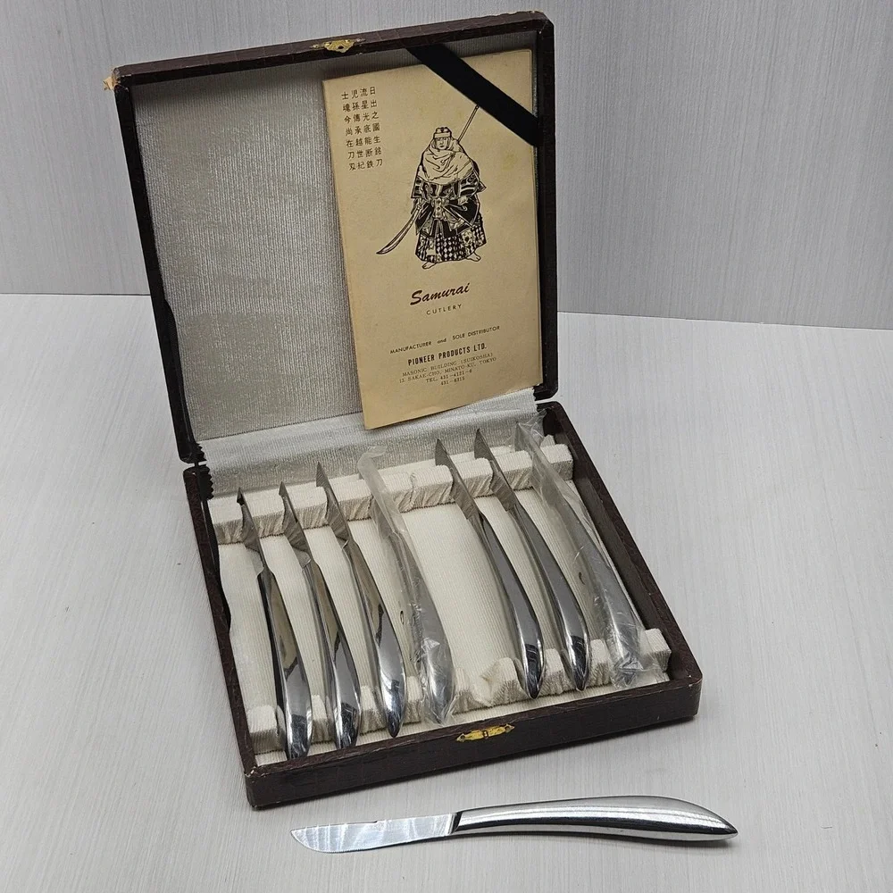 Vintage Samurai Cutlery Pioneer Products Ltd Japan Stainless Steak Knife Set 8pc